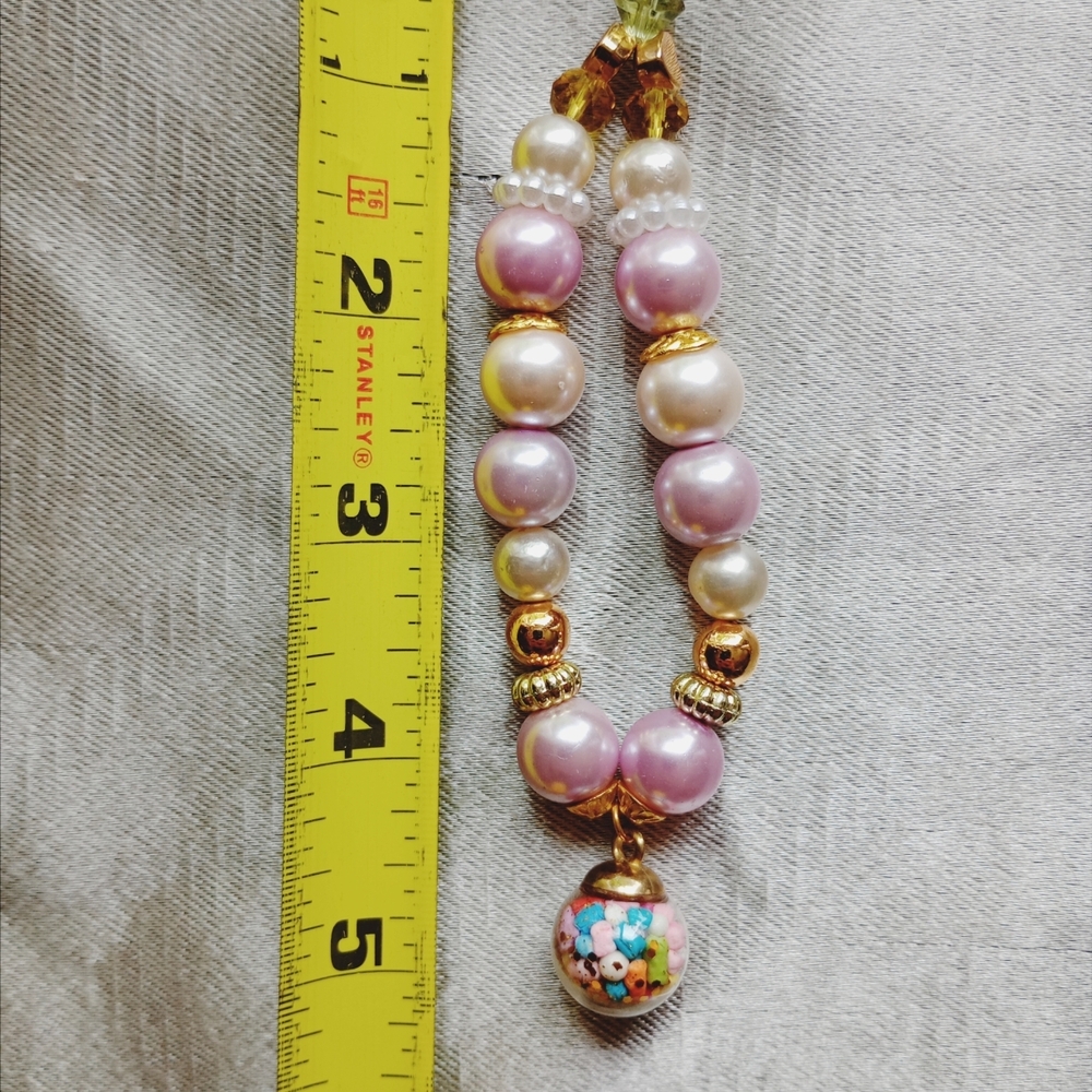 Kawaii Glass Sphere Sprinkle Pendant Beaded Bracelet/ Earring Set Artisan Made - Picture 4 of 5